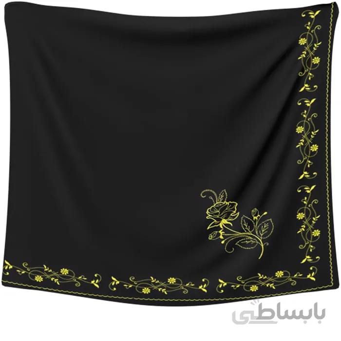 روسری حریر مشکی گلدوزی گل طلایی