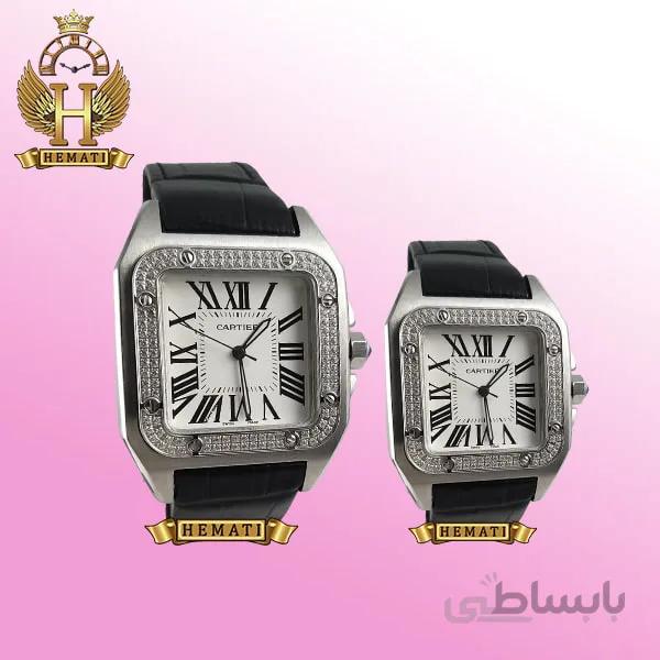 ساعت مچی کارتیر سانتوس ست زنانه و مردانه CARTIER SANTOS 100 CS108 دور قاب نگین