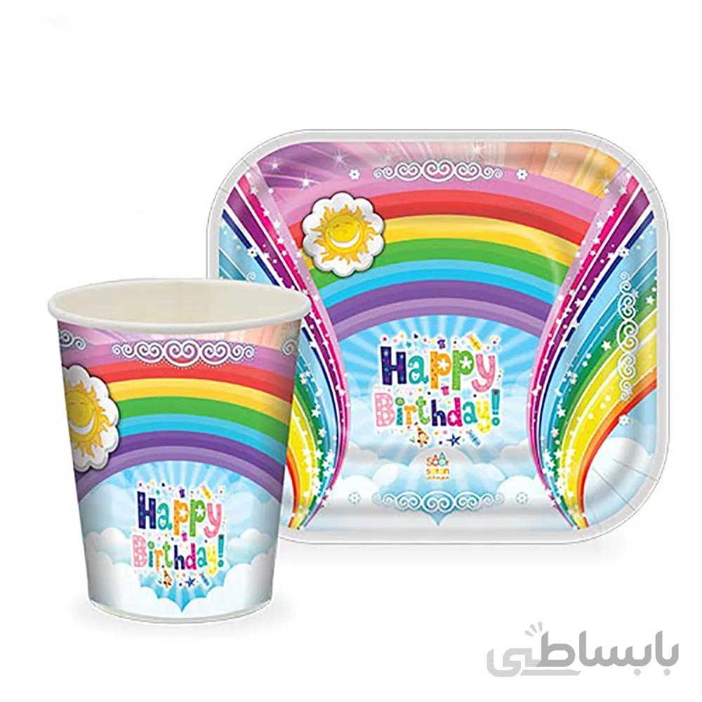 پیش دستی و لیوان تم تولد رنگین کمان مدل STBT364