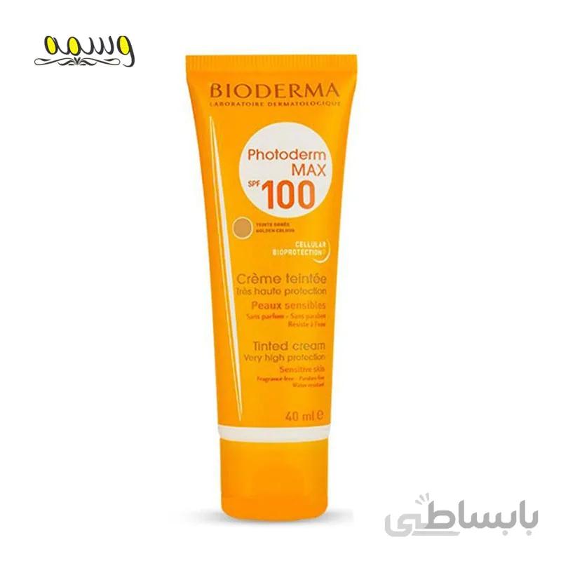 کرم ضد آفتاب بژطلایی بایودرما مناسب پوست نرمال تا خشک مدل Photoderm MAX Cream SPF 100 حجم 40 میل