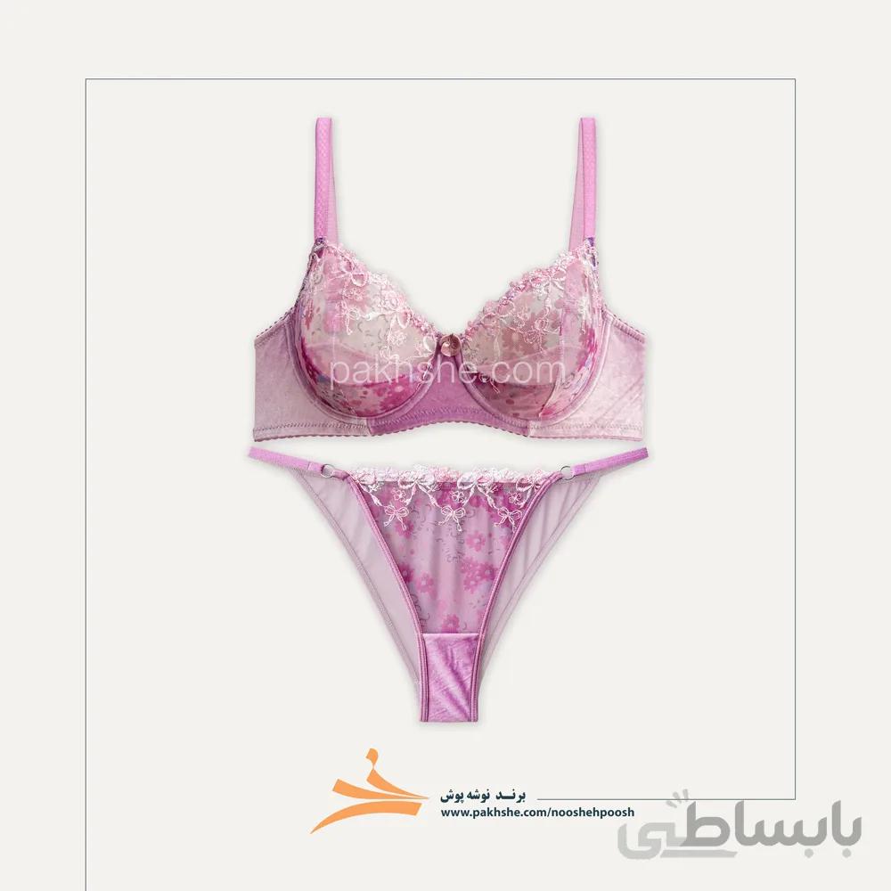 ست جکدار صورتی مخملی فنردار برند نوشه پوش کد 85020