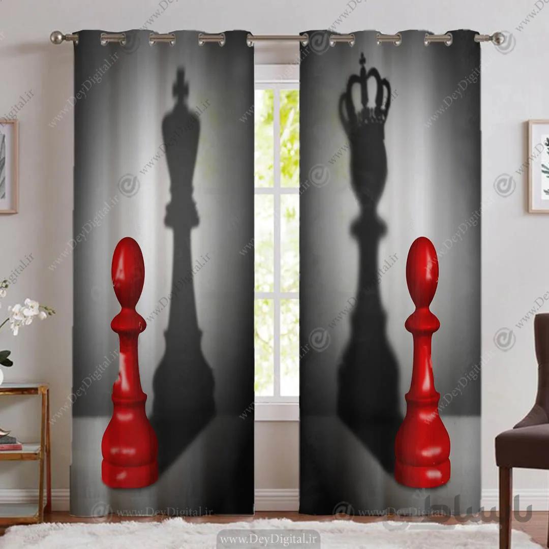 پرده پانچی سه بعدی اسپرت طح شطرنج رنگ مشکی و قرمز PK-5329