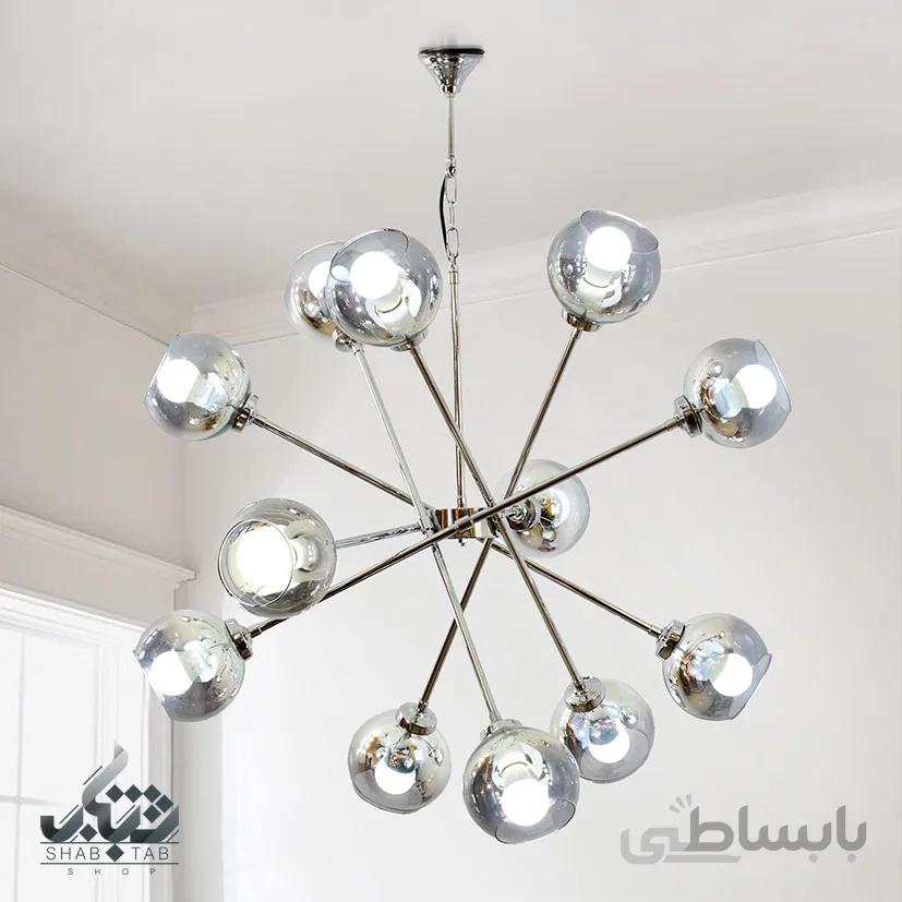 لوستر آویز دوازده شعله نامنظم حباب دار مورب