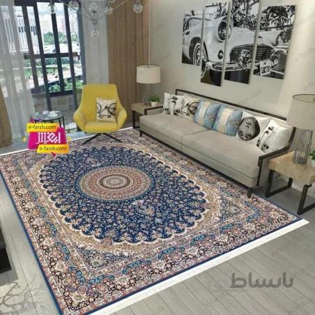 فرش ماشینی زمرد مشهد طرح 25028 آبی کاربنی