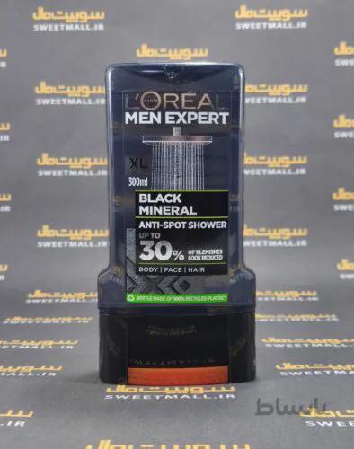 ژل حمام لورال 300 میلی لیتر LOREAL black mineral ترکیبات معدنی