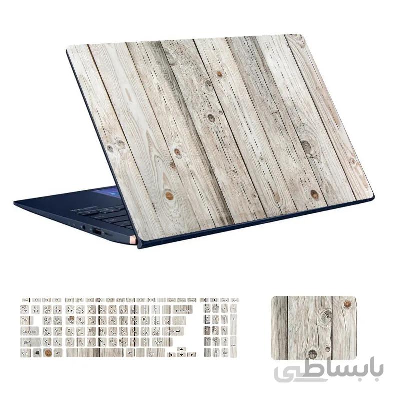 استیکر لپ تاپ طرح Wood کد ۰۹ به همراه استیکر کیبورد