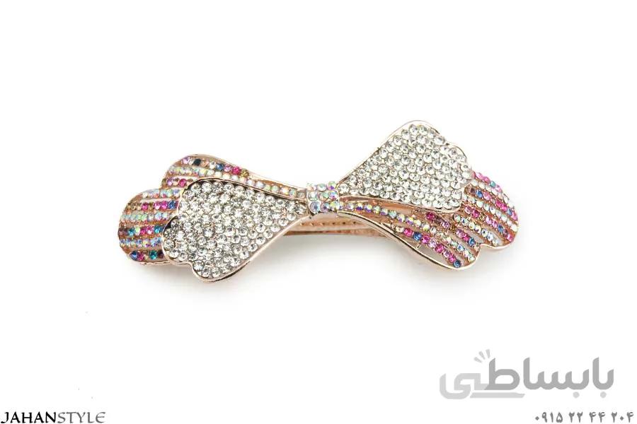 گیره پشت مو نگین رنگی طرح پاپیون