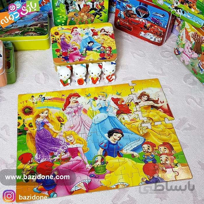 پازل چوبی 100 قطعه جعبه فلزی سفیدبرفی