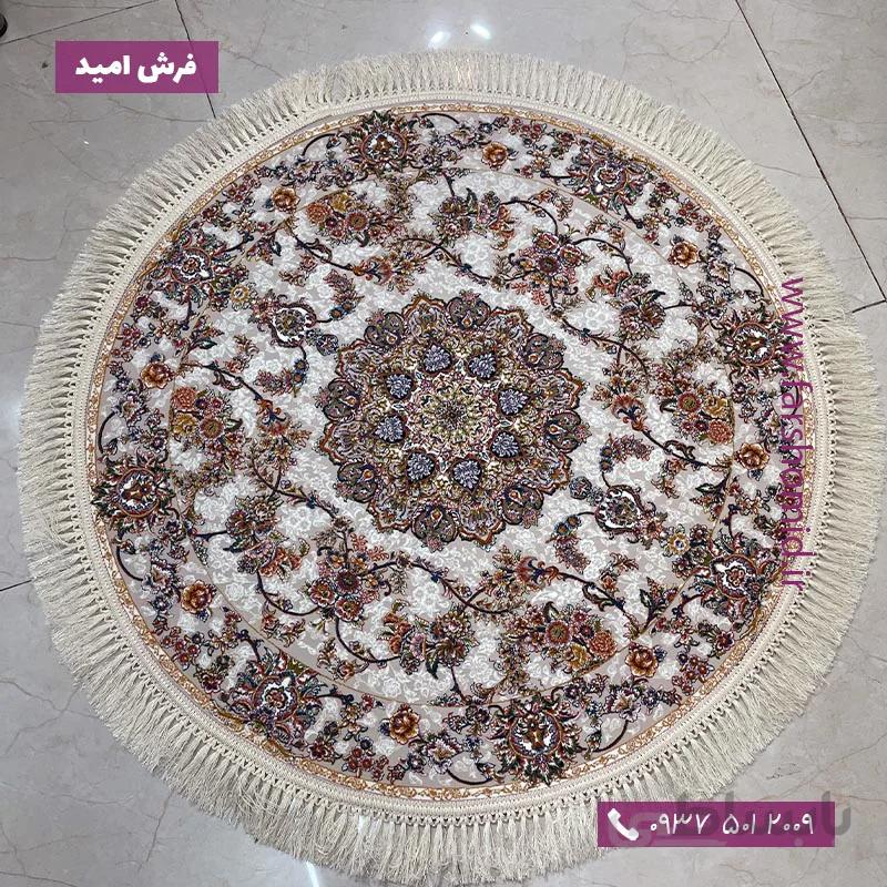فرش ماشینی دایره 1200 شانه طرح جواهر نقره ای فرش ملل