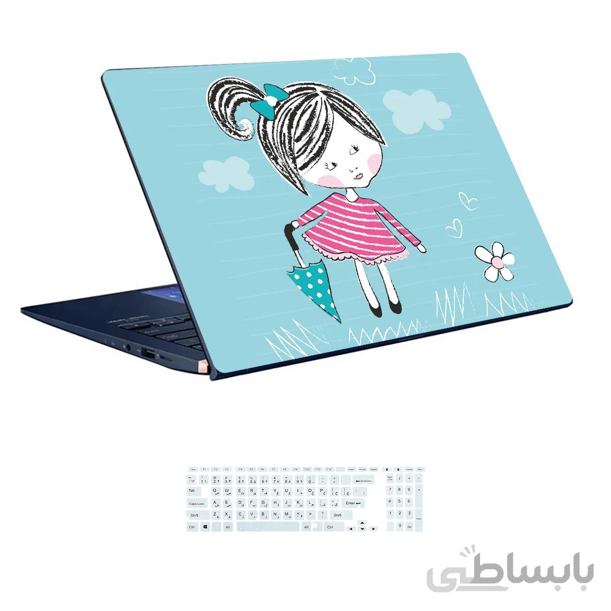 اسکین لپ تاپ طرح Girl کد ۴۰ به همراه استیکر کیبورد
