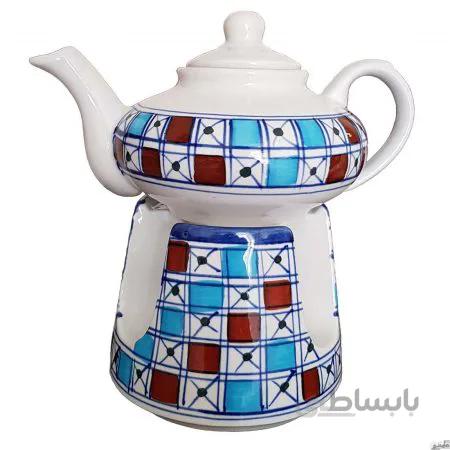 ست قوری و گرمکن چینی طرح شطرنجی