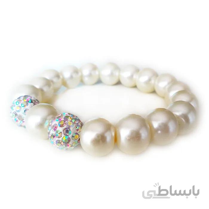 دستبند گوی سواروسکی و مروارید سنگی ا Swarovski ball and pearl stone bracelet
