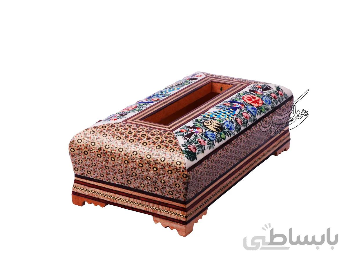 جا دستمالی خاتم کاری گل و مرغ