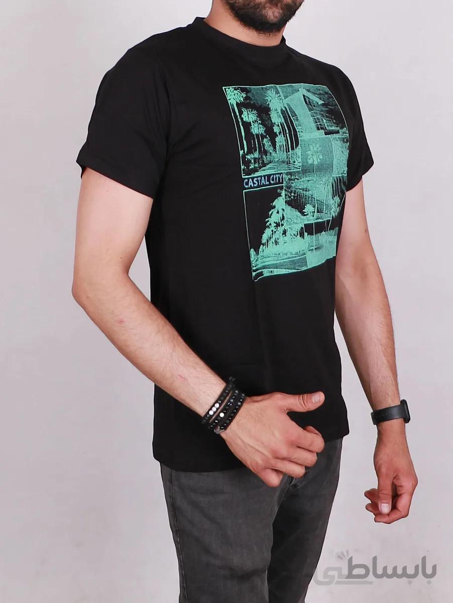 تیشرت یقه گرد مردانه مشکی مدل CASTAL City