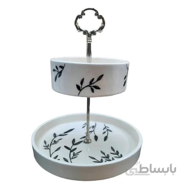 شیرینی خوری دو طبقه سرامیکی دست ساز مدل برگ کد 841