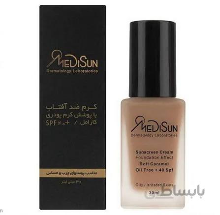 کرم ضد آفتاب شیشه ای با پوشش کرم پودری حاوی spf40 مناسب پوست چرب و حساس 30میل مدیسان ا Medisun Sun Screen Cream Foundation Spf40 For Oily Irritated Skin 30ml