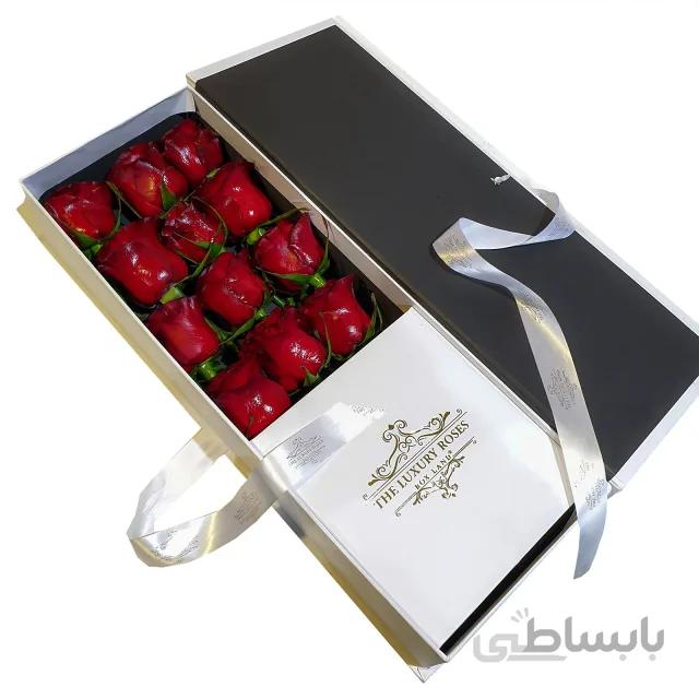 باکس گل کلاسیک با 12 شاخه رز هلندی