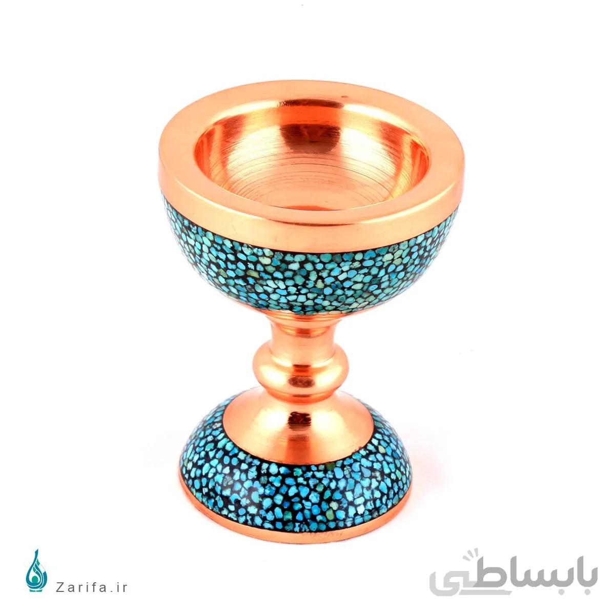 سنگاب فیروزه کوب مسی سایز ۱ ارتفاع ۱۱ سانتی متر