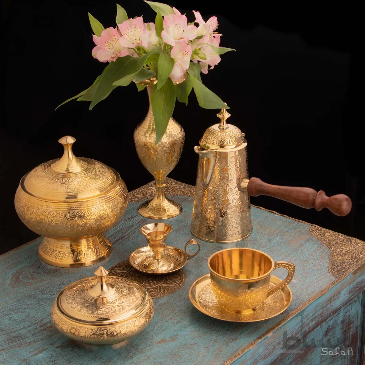 ست قهوه خوری برنجی طلایی کد 054
