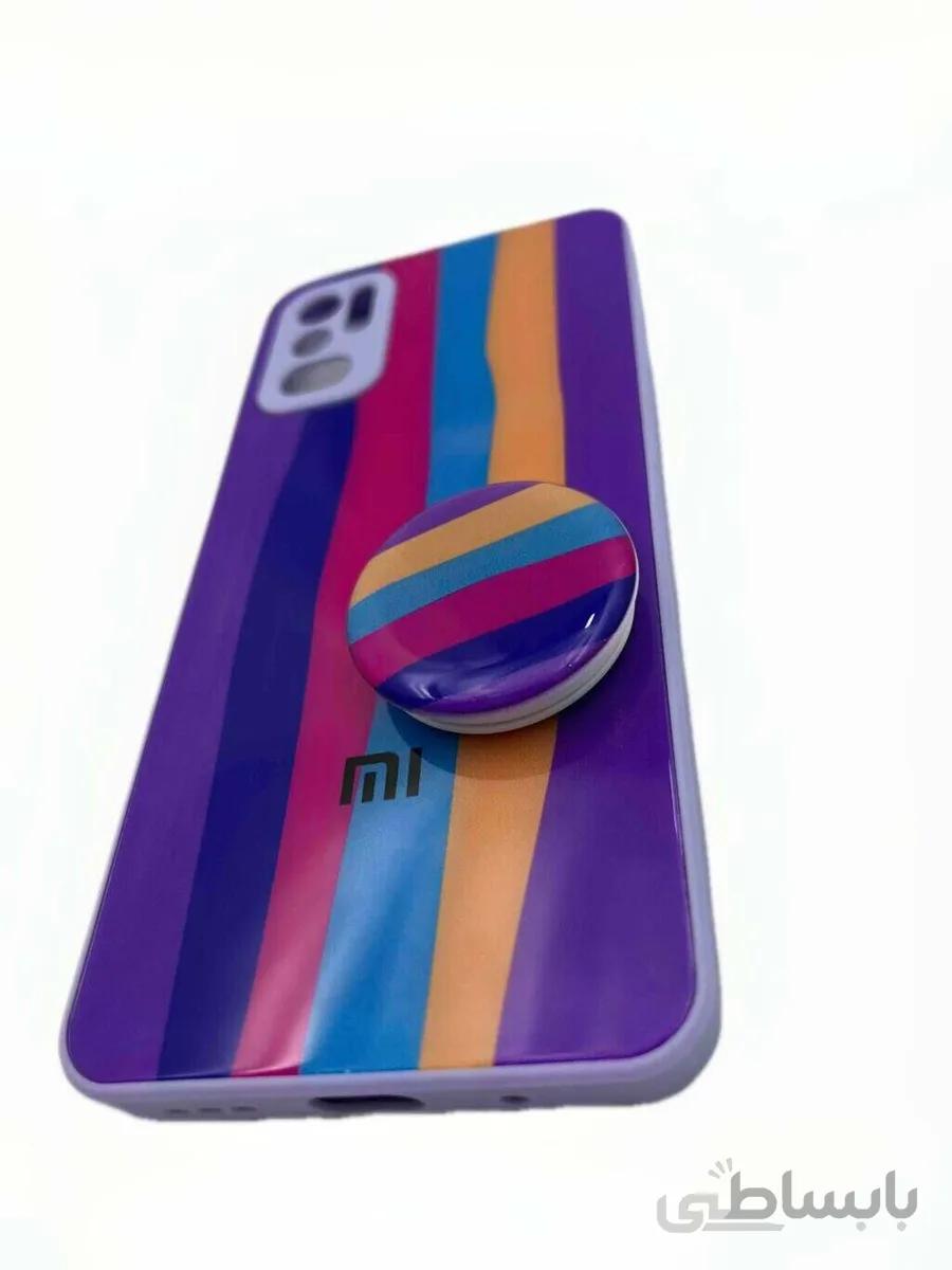 قاب موبایل بسیار زیبا رنگین گلس شاین poco m3 pro به همراه پاپ سوکت