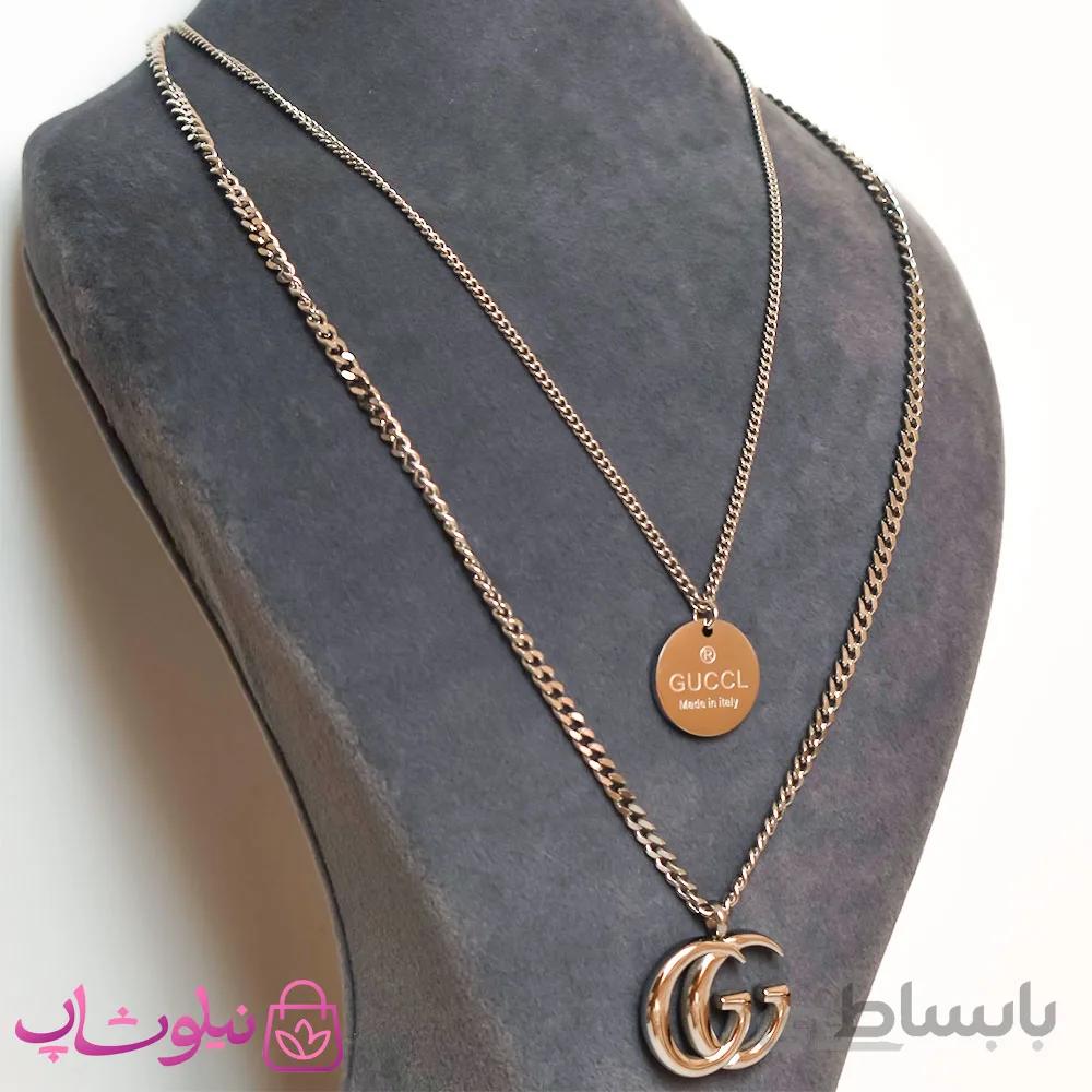گردنبند زنانه استیل دو ردیفه طرح گوچی کد 302