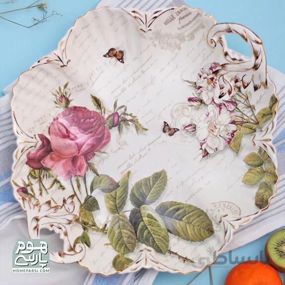 میوه خوری بزرگ دو دسته گل رزظروف سرو و پذیرایی