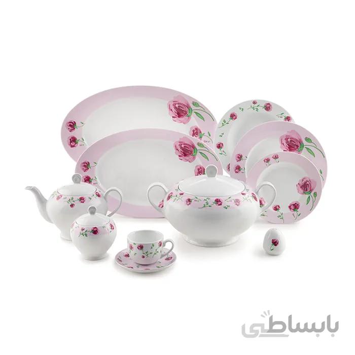 سرویس چینی زرین 12 نفره کامل پینک رز (102 پارچه) ا Zarin Iran ItaliaF Pink-Rose102 Pieces Porcelain Dinnerware Set