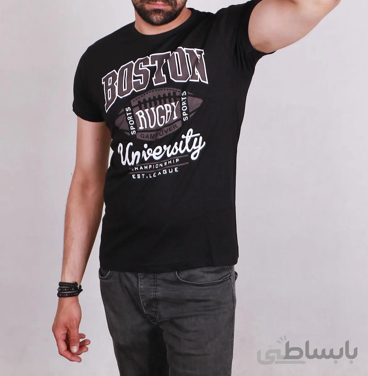 تیشرت یقه گرد مردانه مشکی مدل Boston