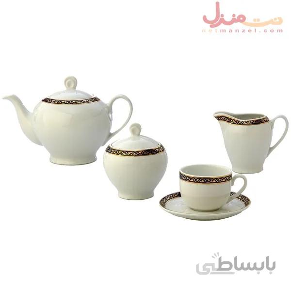 سرویس چای خوری 17 پارچه چینی زرین سری ایتالیا اف مدل پرمیس مشکی درجه یک