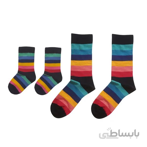 جوراب ساقدار راه راه رنگی ست مادر و کودک تم سرمه ای کد PH385.2