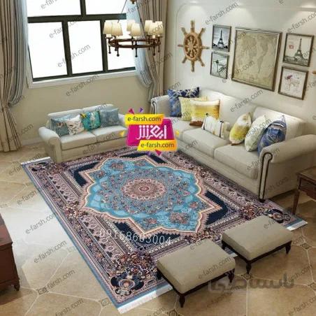 فرش ماشینی زمرد مشهد طرح 25036 آبی