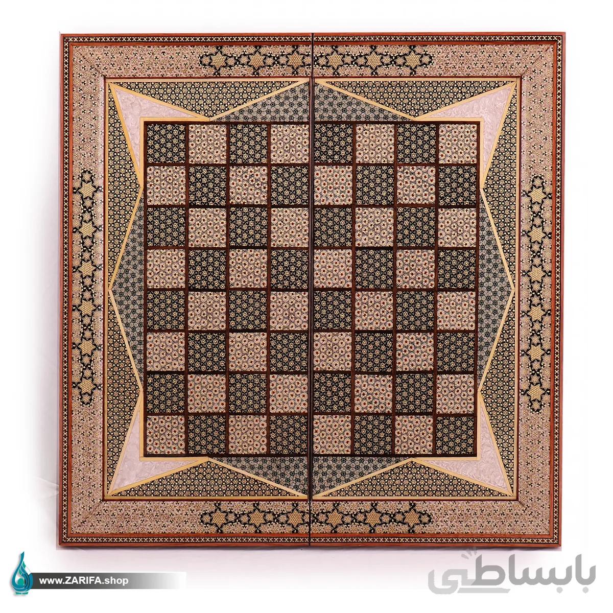 تخته نرد تمام خاتم و صدف ستونی اعلا ۵۰*۵۰