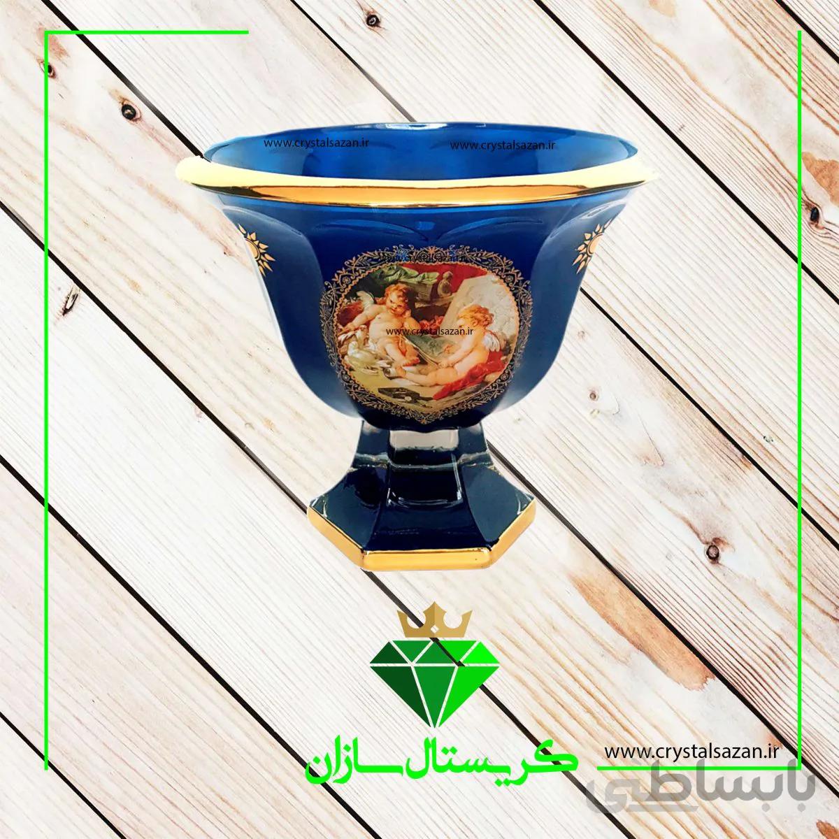 میوه خوری مدل پیزا طرح نیلوفرانه سرمه ای کریستال سازان کد M1241