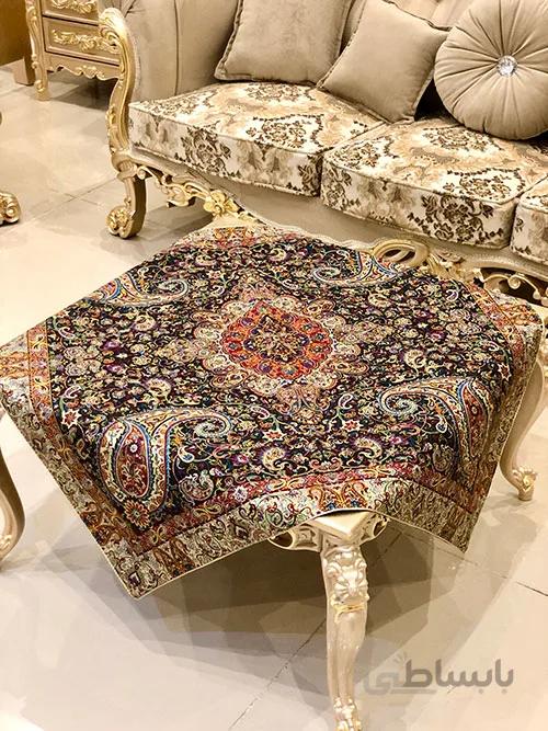 رومیزی مربع ترمه طرح سالار مشکی ابریشم کد 710 کد 410496