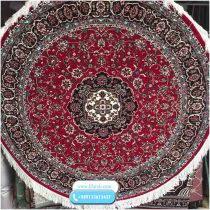 قالیچه گرد نقشه کاشان قرمز طرح دستباف