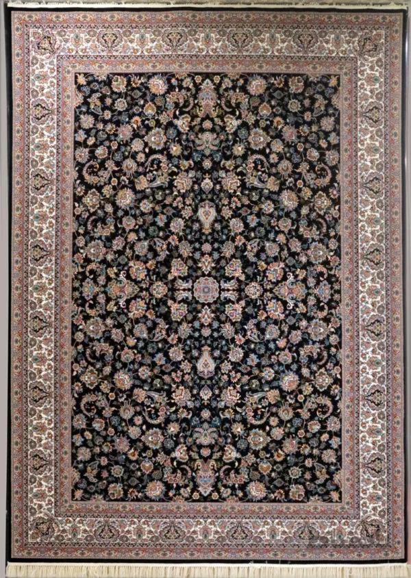 فرش کاشان 700شانه نقشه افشان گلریز سرمه ای