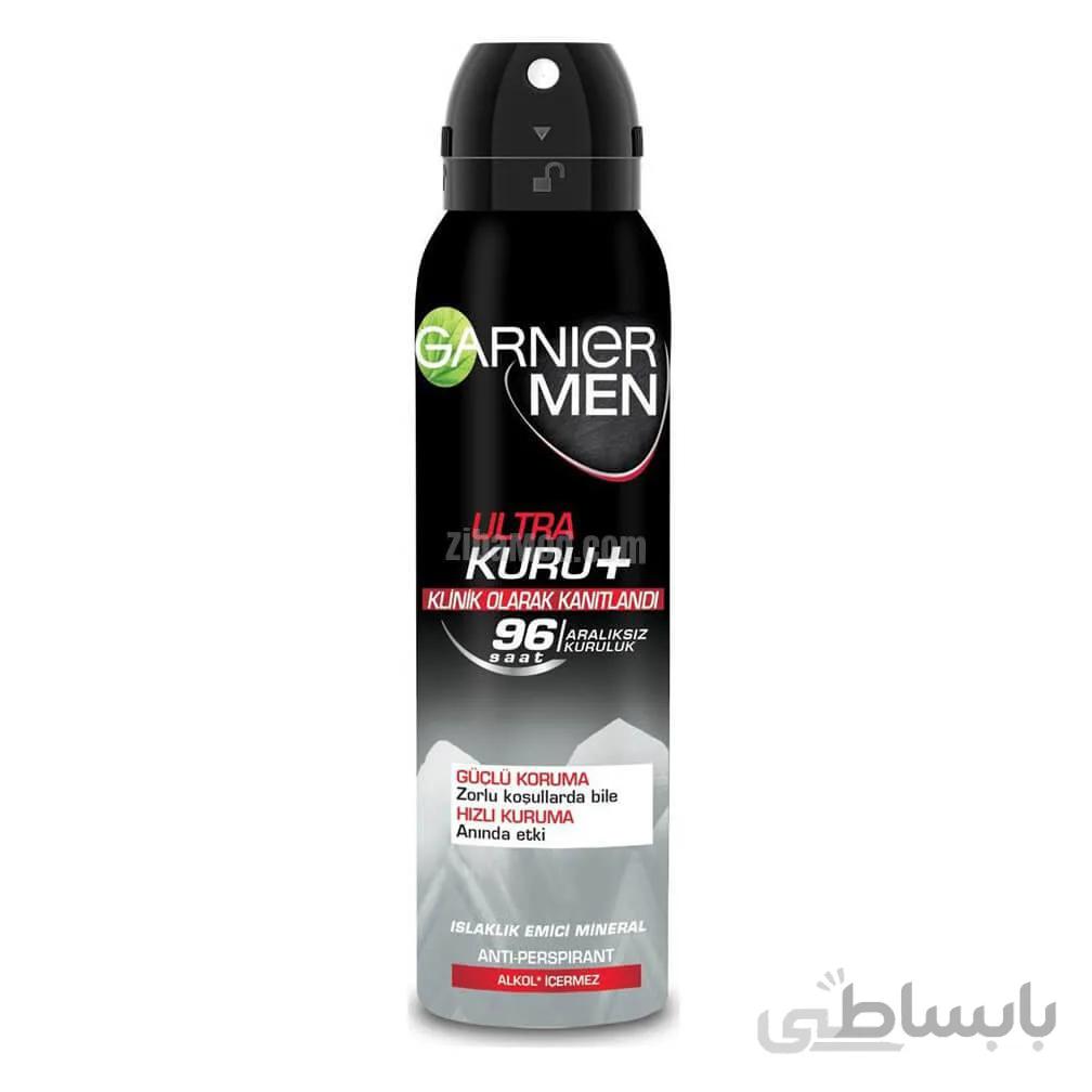 اسپری دئودورانت مردانه گارنیه GARNIER مدل +Ultra Kuru حجم 150 میل ا Garnier Men Ultra Kuru+ Deodorant Spray 150 ml