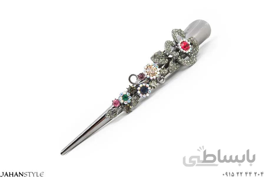 گیره مو انبری دودی طرح تک گل