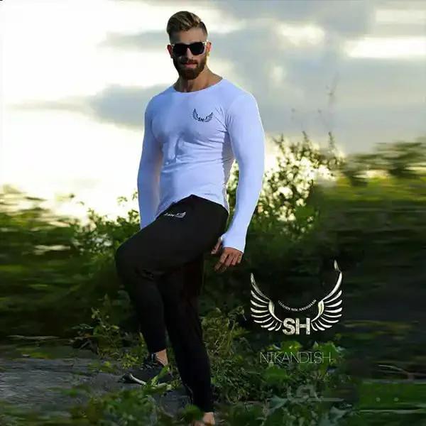 ست تیشرت و شلوار اسلش مردانه اسپرت رنگ مشکی سفید کد 86 ا Men's Slash T-shirt and pants set, sport, black, white, code 86