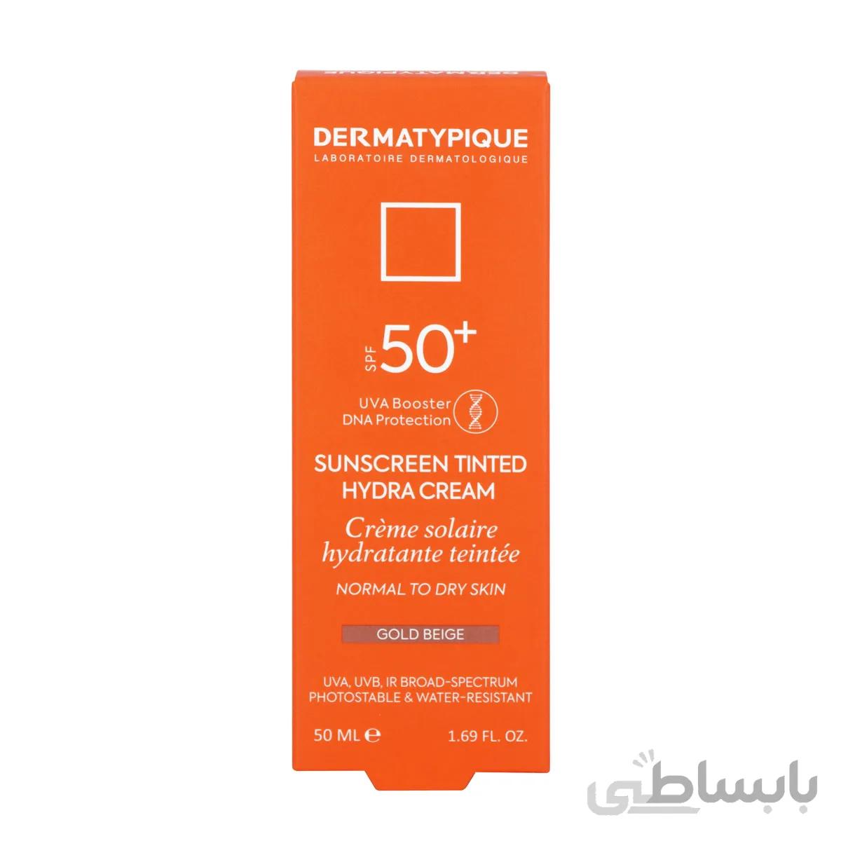 کرم ضد آفتاب رنگی هیدرا گلد بژ SPF50 مناسب پوست خشک درماتیپیک|محافظت از پوست