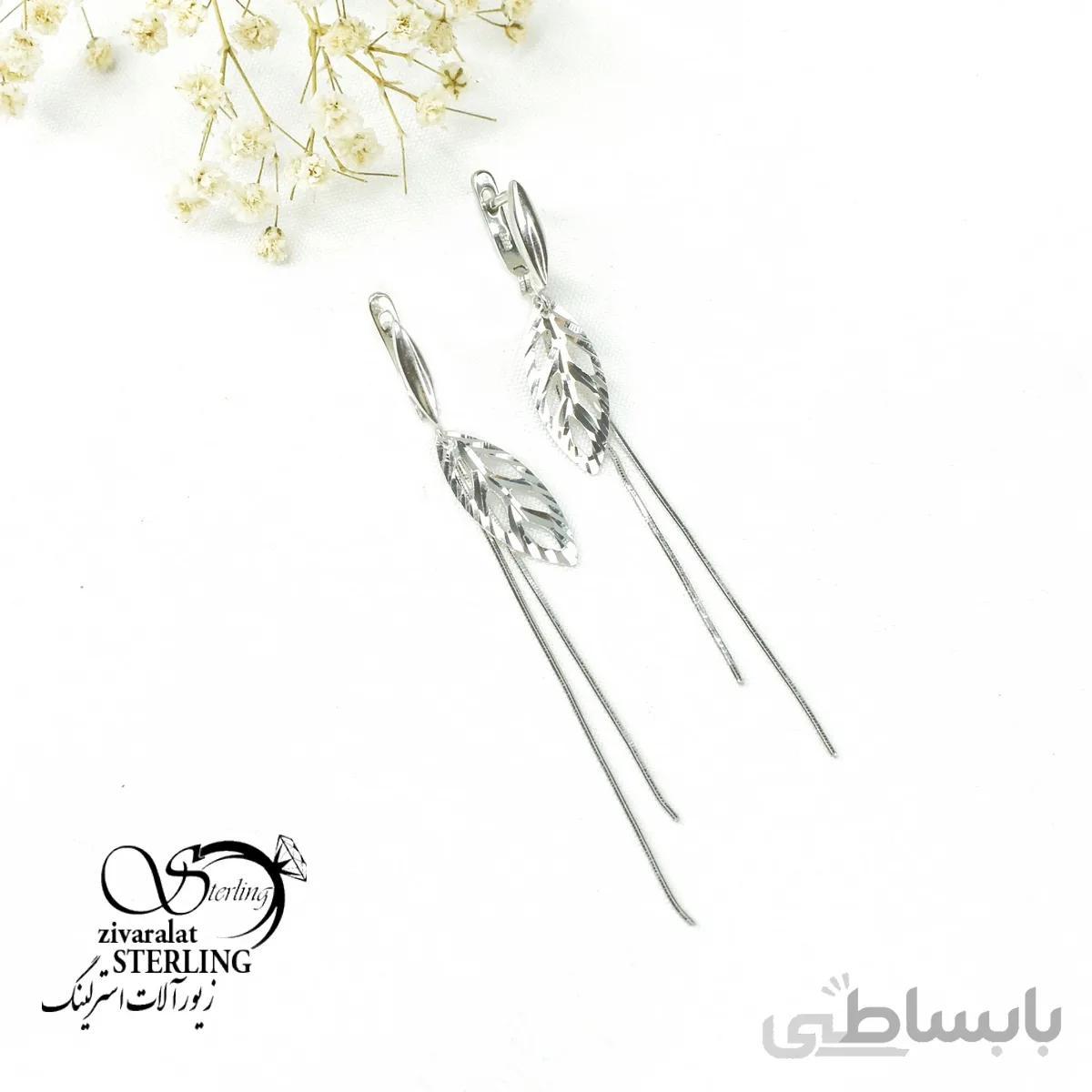 گوشواره آویز نقره طرح برگ