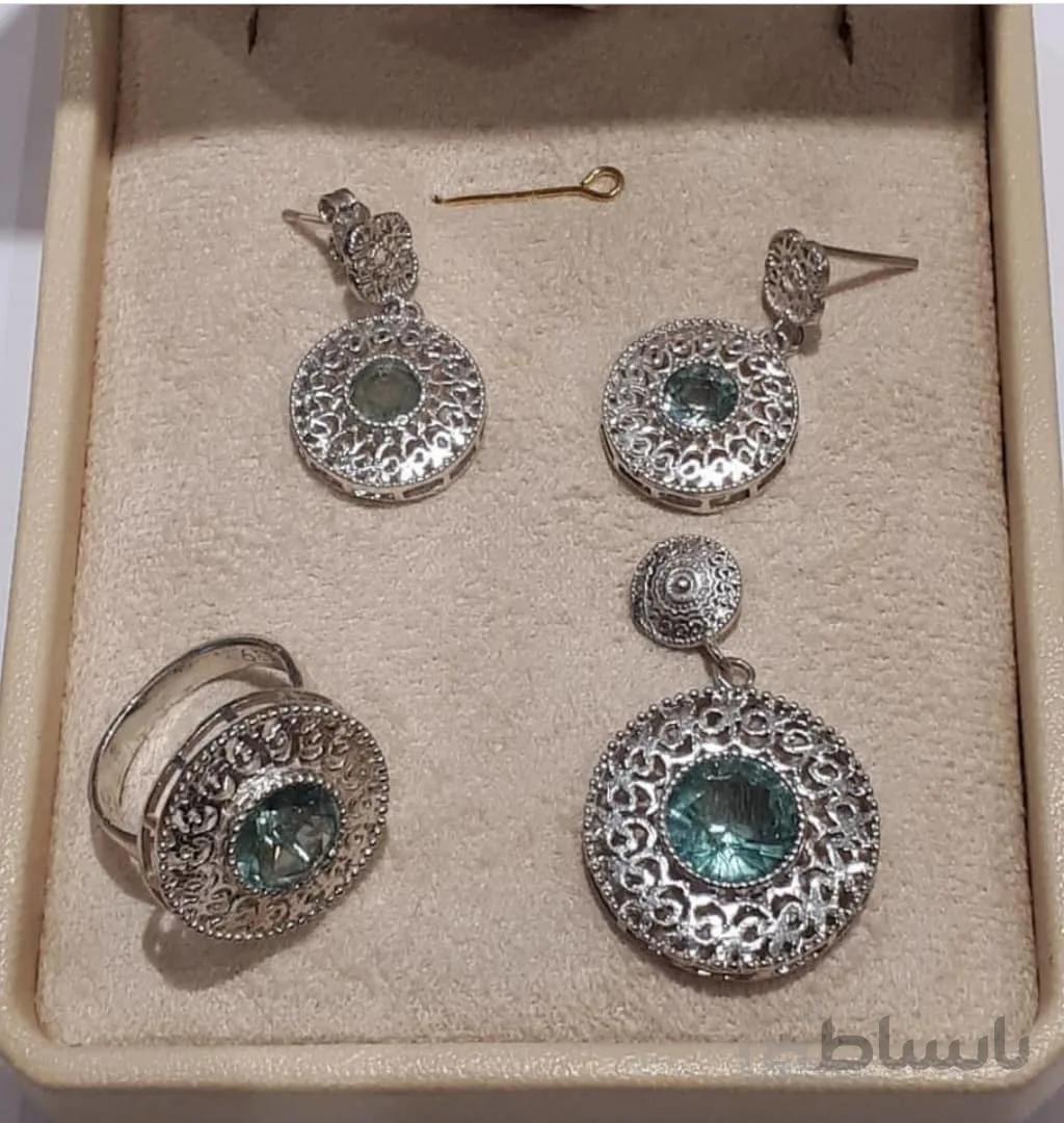نیم ست نقره با سنگ ابسیدین افغانستان کد ۱۰۱۰۶۴