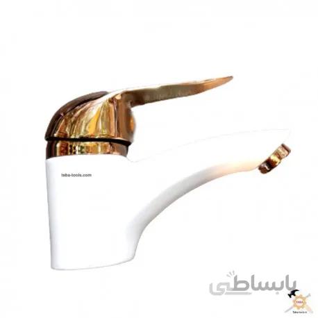 شیر اهرمی روشویی سفید طلایی آراسته