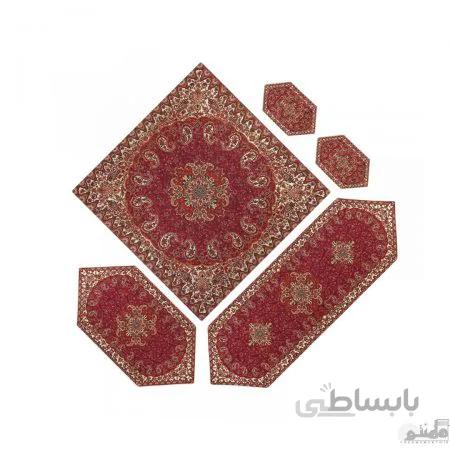 سرویس کامل رومیزی ترمه طرح نسترن رنگ زرشکی