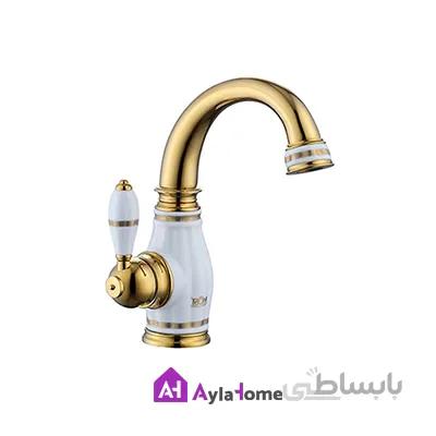 شیر روشویی علم ضخیم کوتاه موست مدل ریالتو طلا تیتانیوم سفید