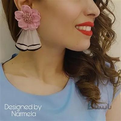 گوشواره پر وگل پارچه ای