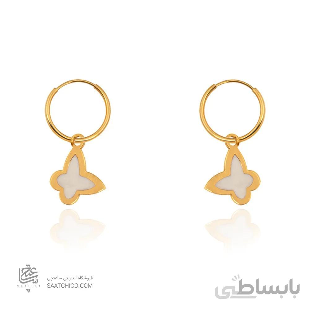 گوشواره حلقه ای طلا با پلاک طرح پروانه کد CE353