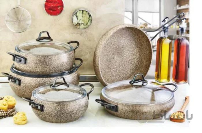 سرویس قابلمه 9 پارچه خمره ای کرم o.m.s ترکیه