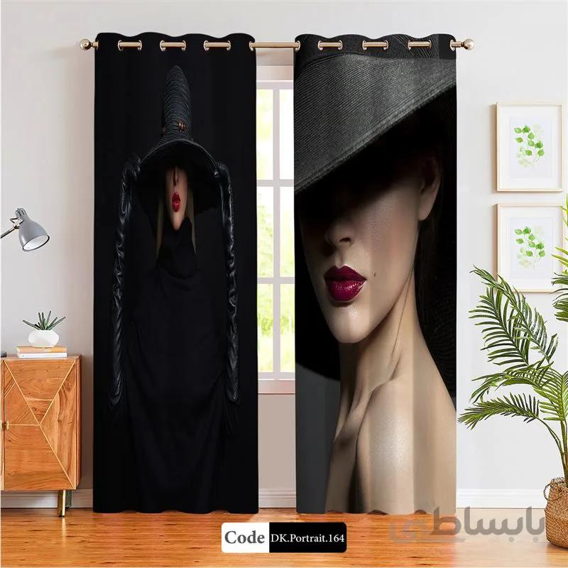 پرده پانچی (هازان و مخمل) کد DK.Portrait.164 طرح چهره زن با کلاه