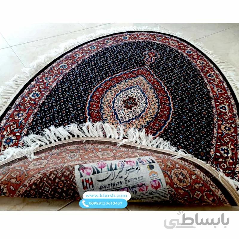 فرش بیضی طرح ریزماهی سرمه ای